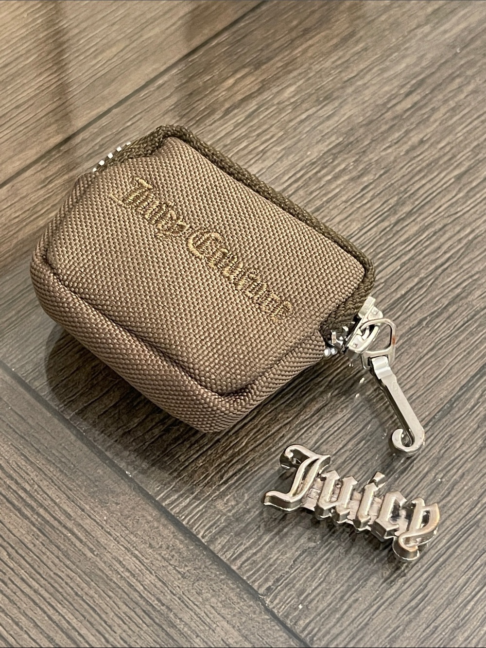 Juicy Couture Army Green Mini Pouch & Silver-tone Shoe Charm